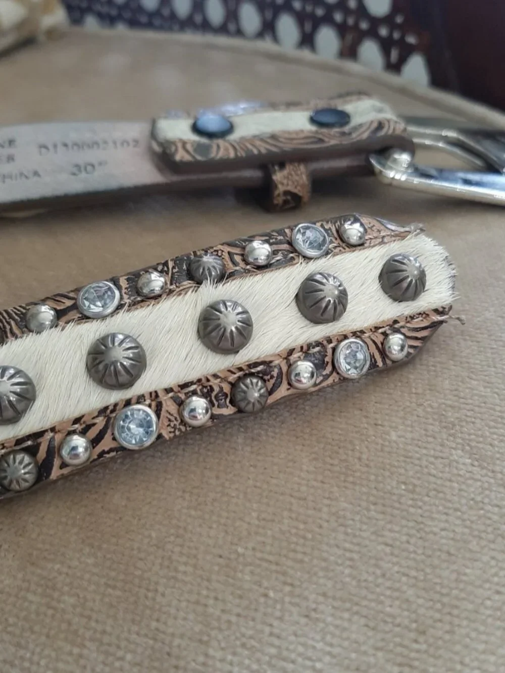 Angel ranch high end leather cow hide tlrhinwstonw Studded cowgirl belt Texas 30